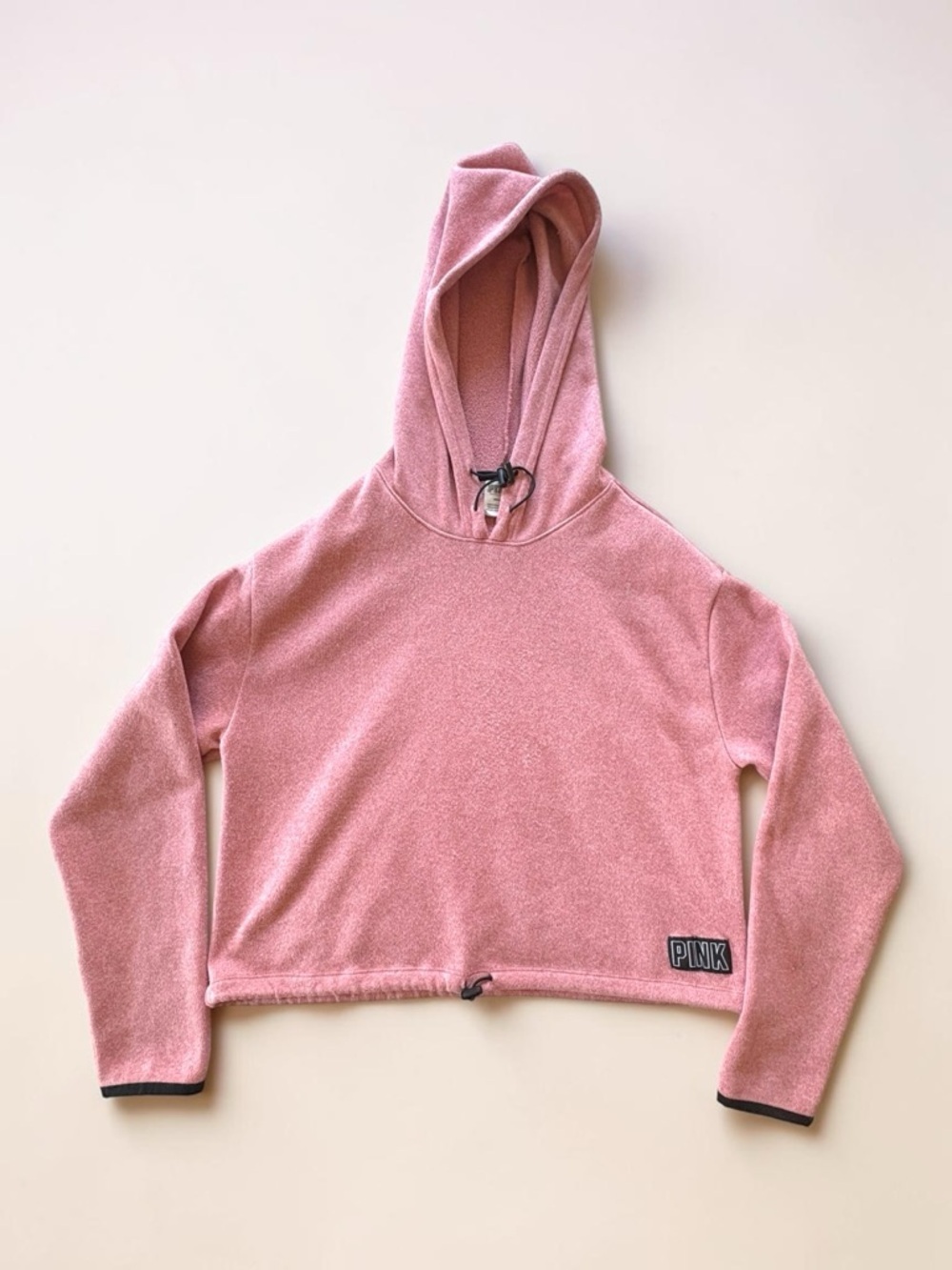 PINK Victoria's Secret Womens Sweatshirt Pink Cropped Hoodie Logo Pullover Sz M